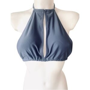 Cupshe Ladie’s  Ruched Cutout Halter Bikini Top Blue Grey Size Small NWT